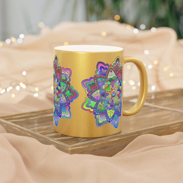 Unique Gift Colorful Mandala Art Hand - Drawn - Metallic Mug (Silver/Gold) - Blululi