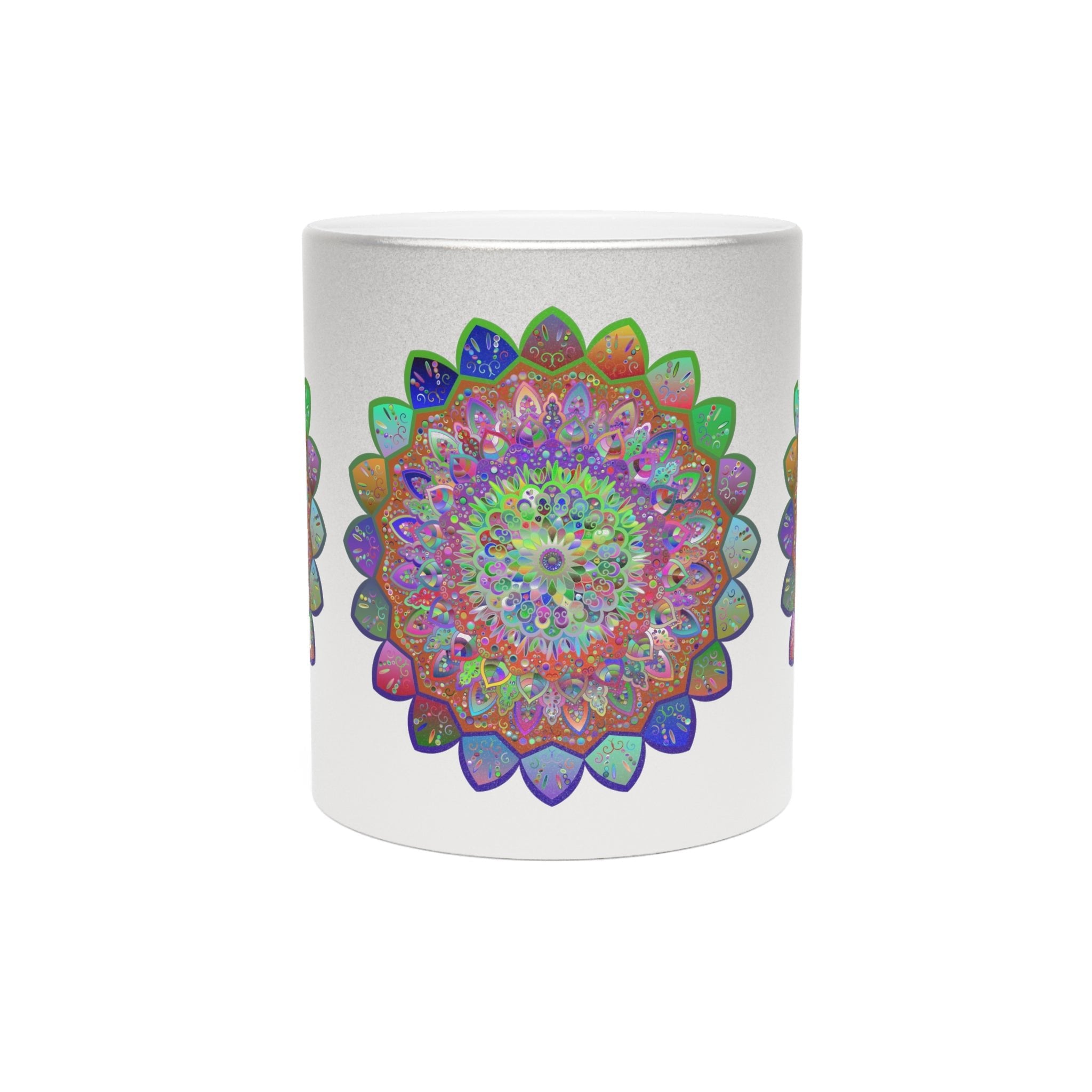 Unique Gift Colorful Mandala Art Hand - Drawn - Metallic Mug (Silver/Gold) - Blululi