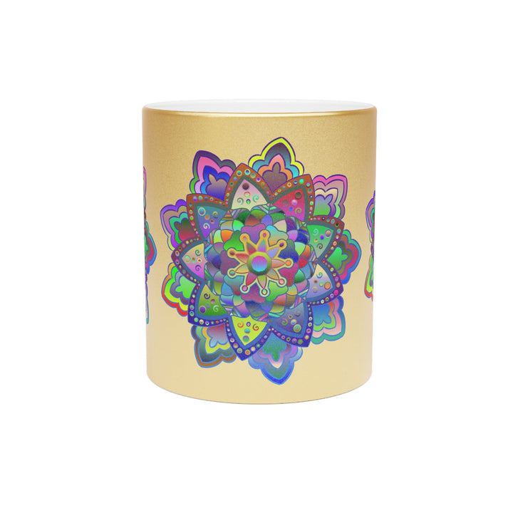 Unique Gift Colorful Mandala Art Hand - Drawn - Metallic Mug (Silver/Gold) - Blululi