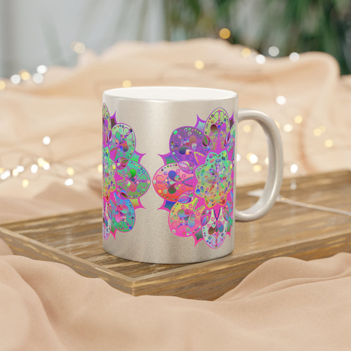 Unique Gift Colorful Mandala Art Hand - Drawn - Metallic Mug (Silver/Gold) - Blululi