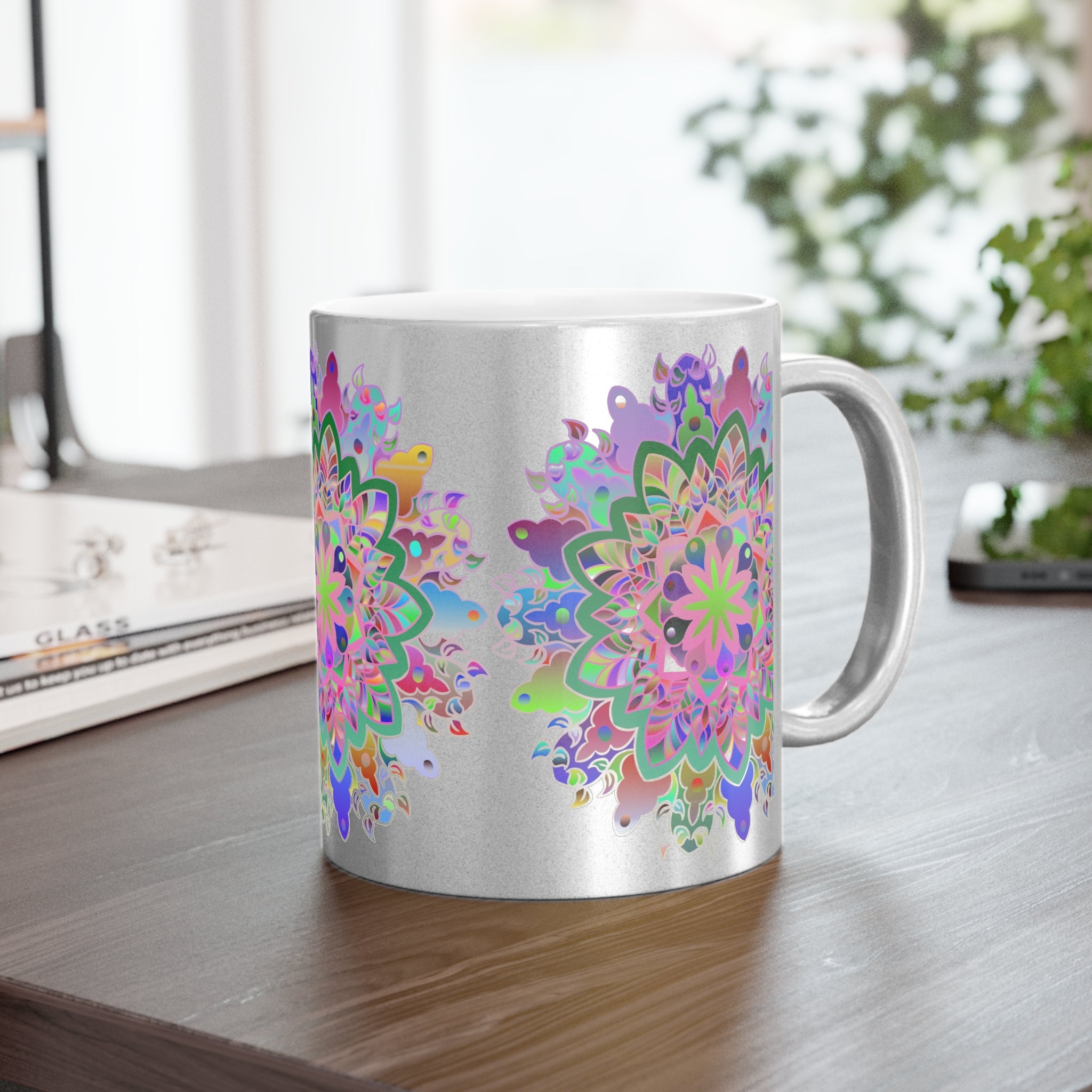 Unique Gift Colorful Mandala Art Hand - Drawn - Metallic Mug (Silver/Gold) - Blululi