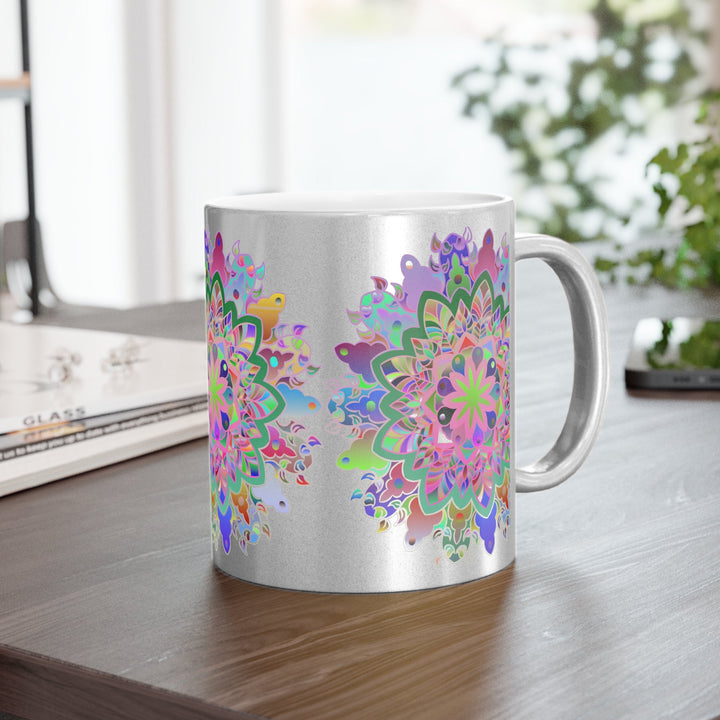 Unique Gift Colorful Mandala Art Hand - Drawn - Metallic Mug (Silver/Gold) - Blululi