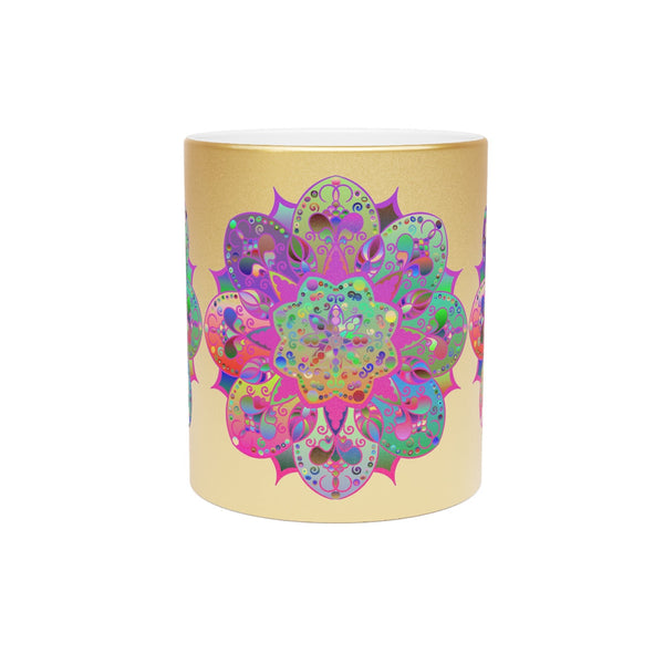 Unique Gift Colorful Mandala Art Hand - Drawn - Metallic Mug (Silver/Gold) - Blululi