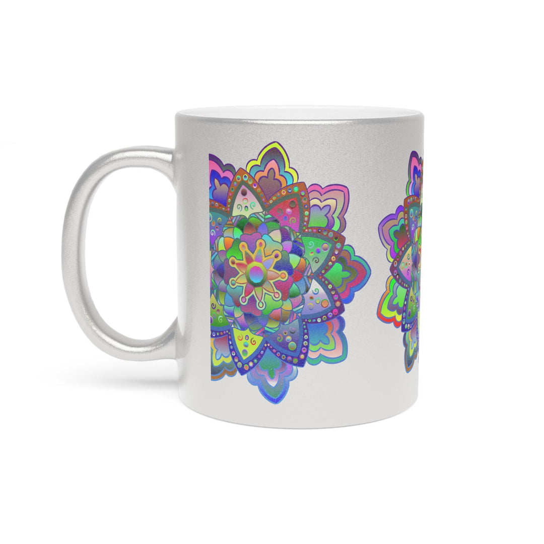 Unique Gift Colorful Mandala Art Hand - Drawn - Metallic Mug (Silver/Gold) - Blululi