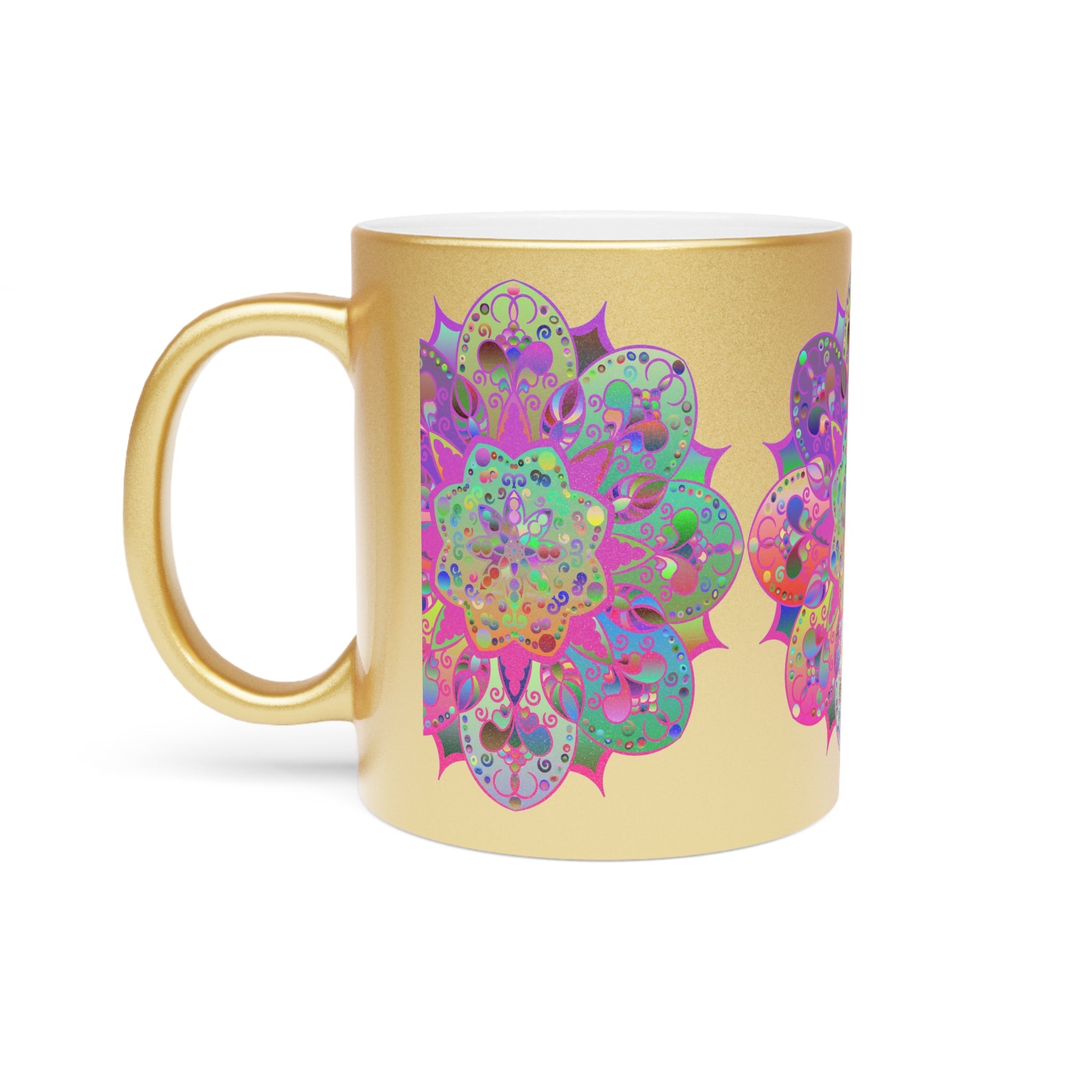 Unique Gift Colorful Mandala Art Hand - Drawn - Metallic Mug (Silver/Gold) - Blululi