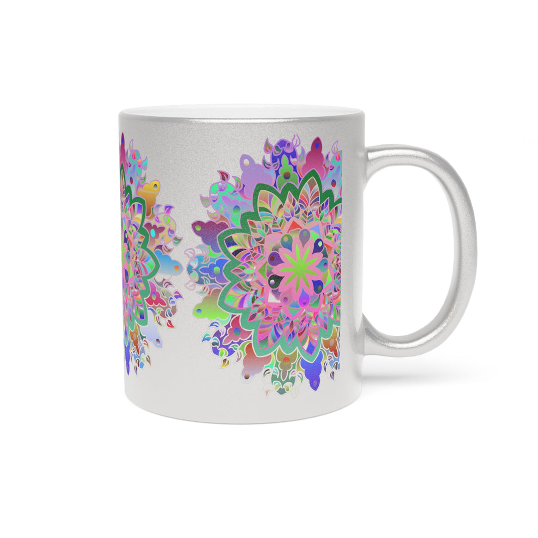 Unique Gift Colorful Mandala Art Hand - Drawn - Metallic Mug (Silver/Gold) - Blululi