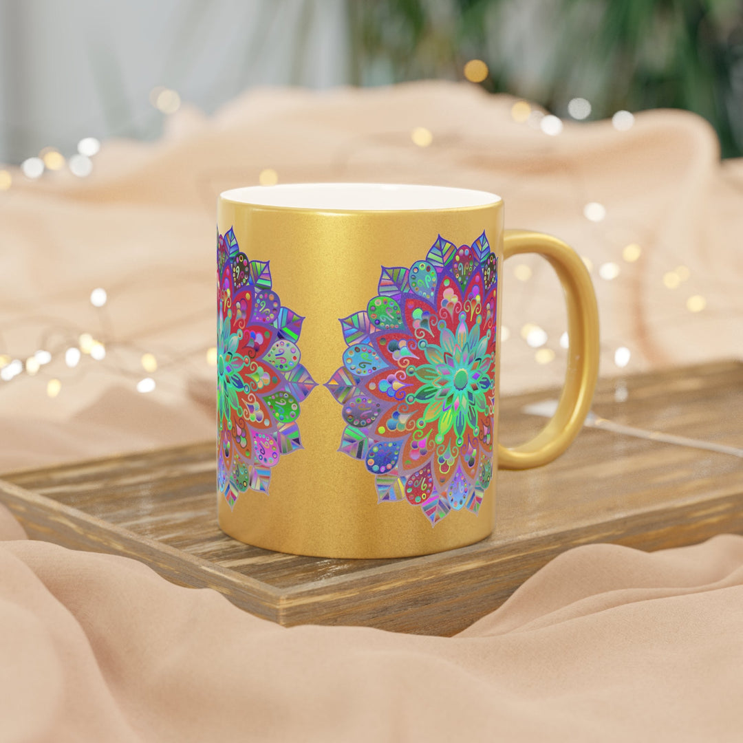 Unique Gift Colorful Mandala Art Hand - Drawn - Metallic Mug (Silver/Gold) - Blululi