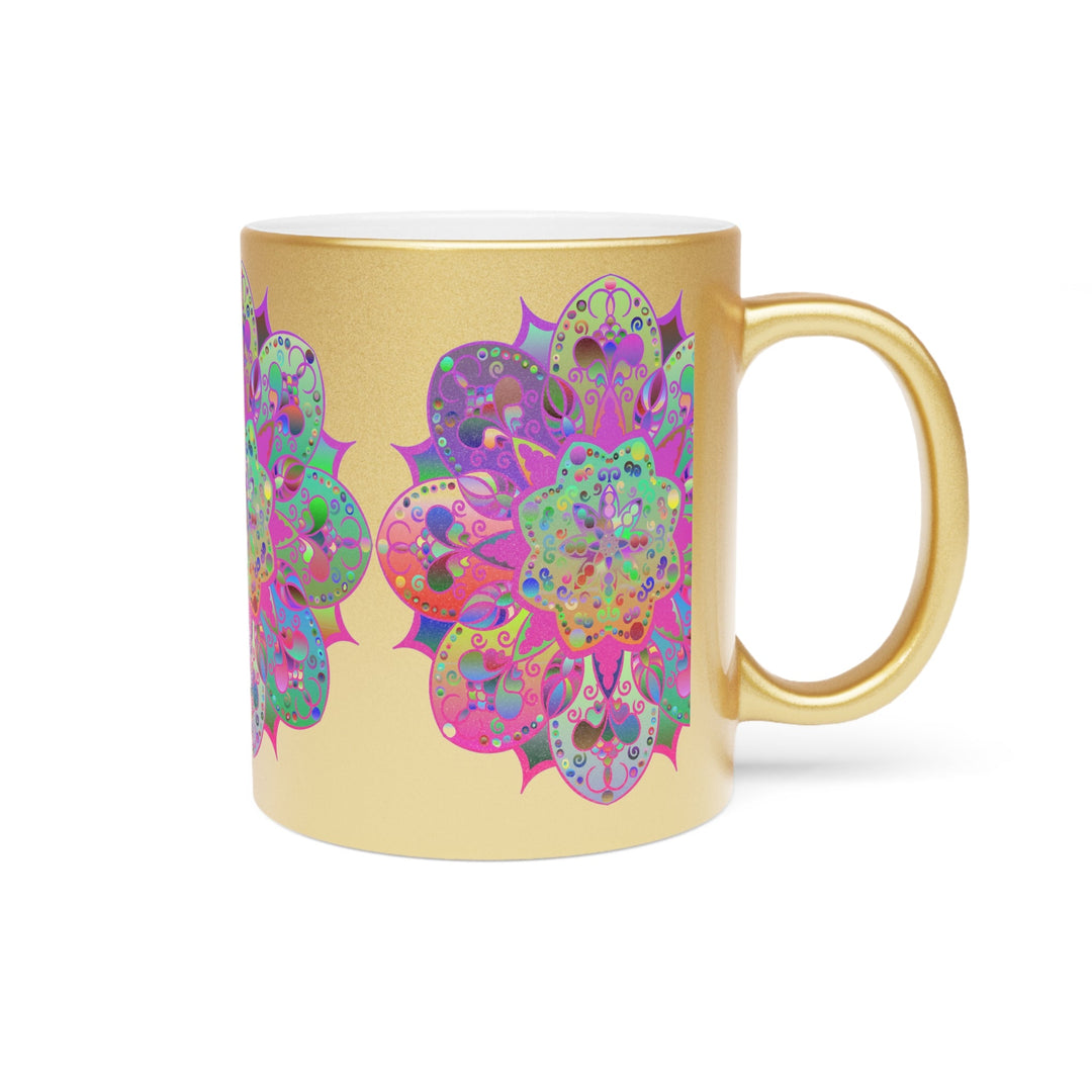 Unique Gift Colorful Mandala Art Hand - Drawn - Metallic Mug (Silver/Gold) - Blululi