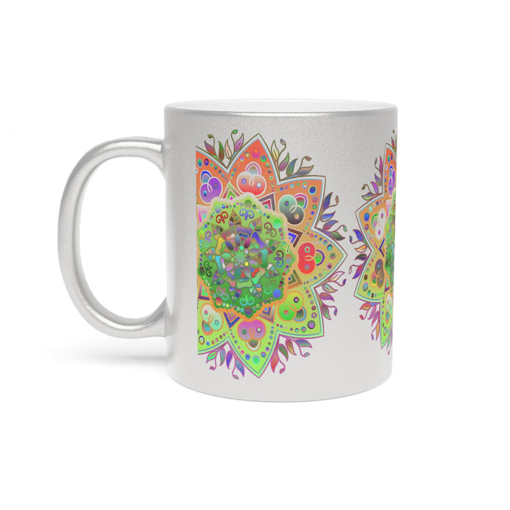 Unique Gift Colorful Mandala Art Hand - Drawn - Metallic Mug (Silver/Gold) - Blululi