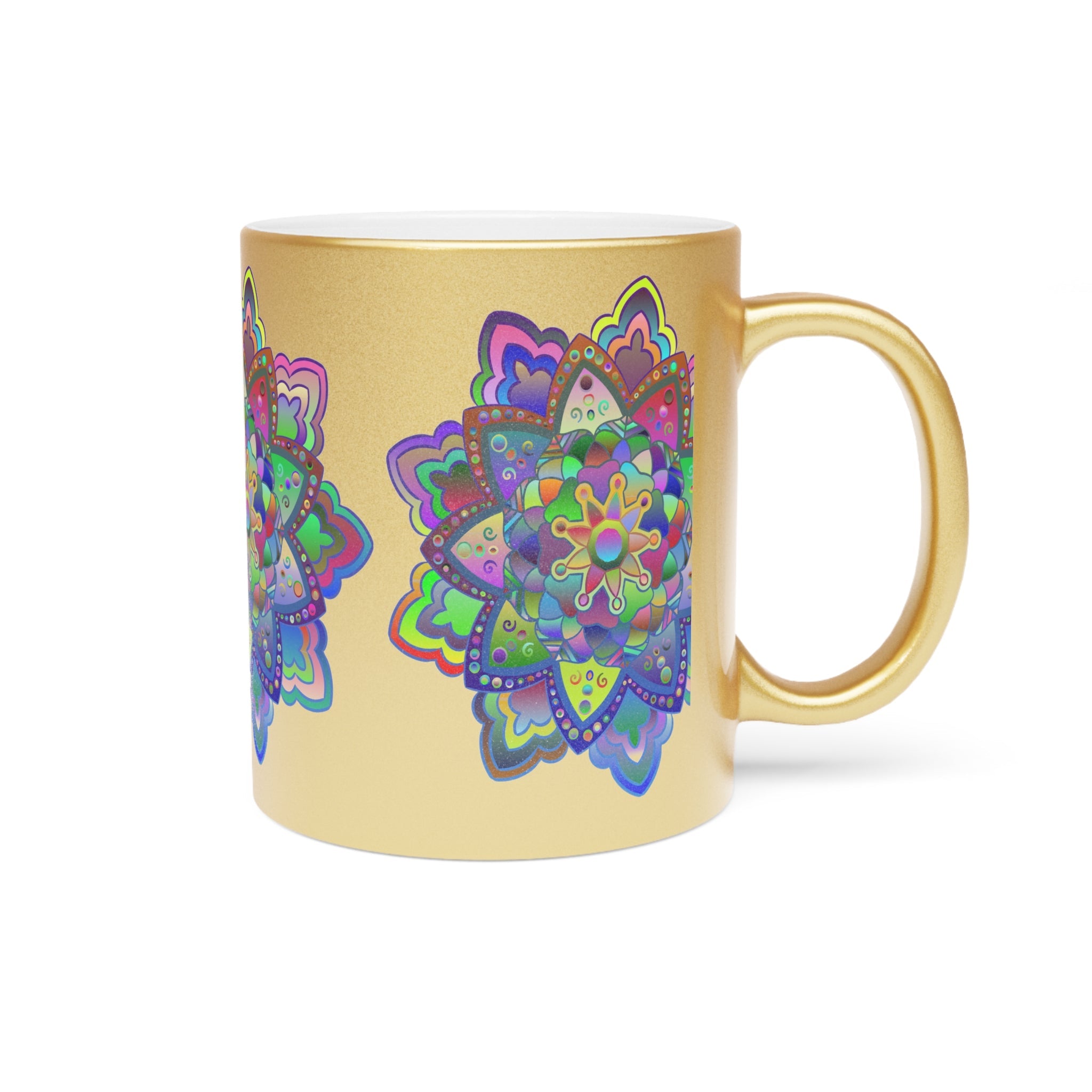 Unique Gift Colorful Mandala Art Hand - Drawn - Metallic Mug (Silver/Gold) - Blululi