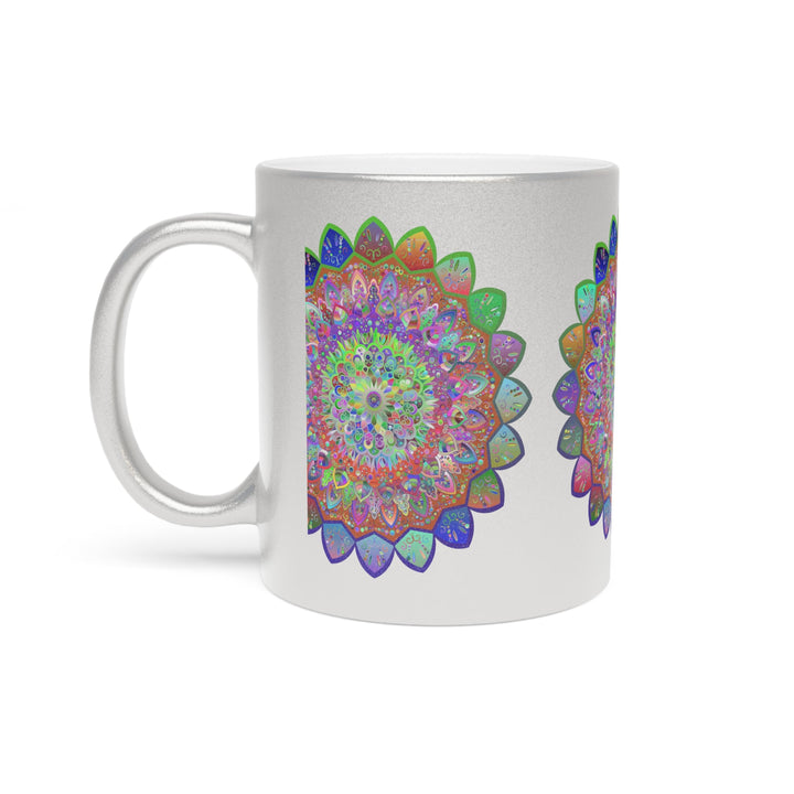 Unique Gift Colorful Mandala Art Hand - Drawn - Metallic Mug (Silver/Gold) - Blululi