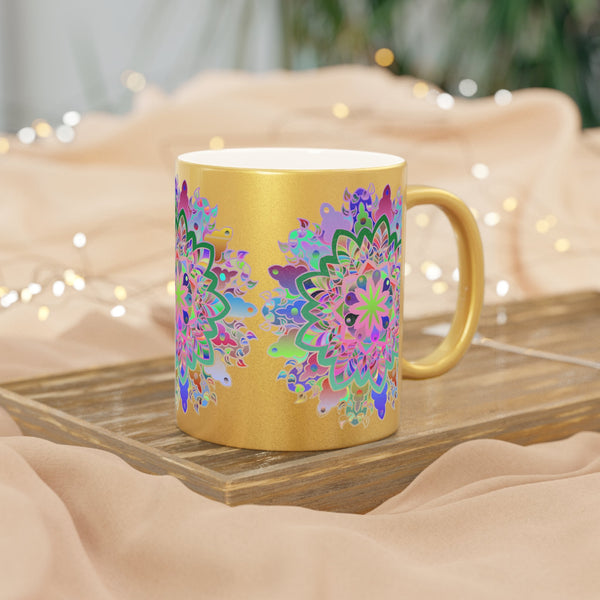 Unique Gift Colorful Mandala Art Hand - Drawn - Metallic Mug (Silver/Gold) - Blululi