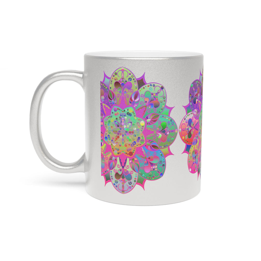 Unique Gift Colorful Mandala Art Hand - Drawn - Metallic Mug (Silver/Gold) - Blululi