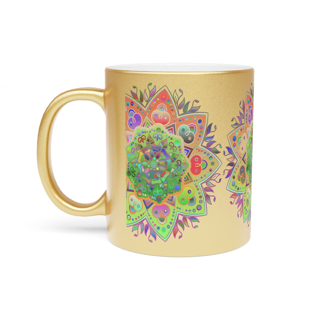 Unique Gift Colorful Mandala Art Hand - Drawn - Metallic Mug (Silver/Gold) - Blululi