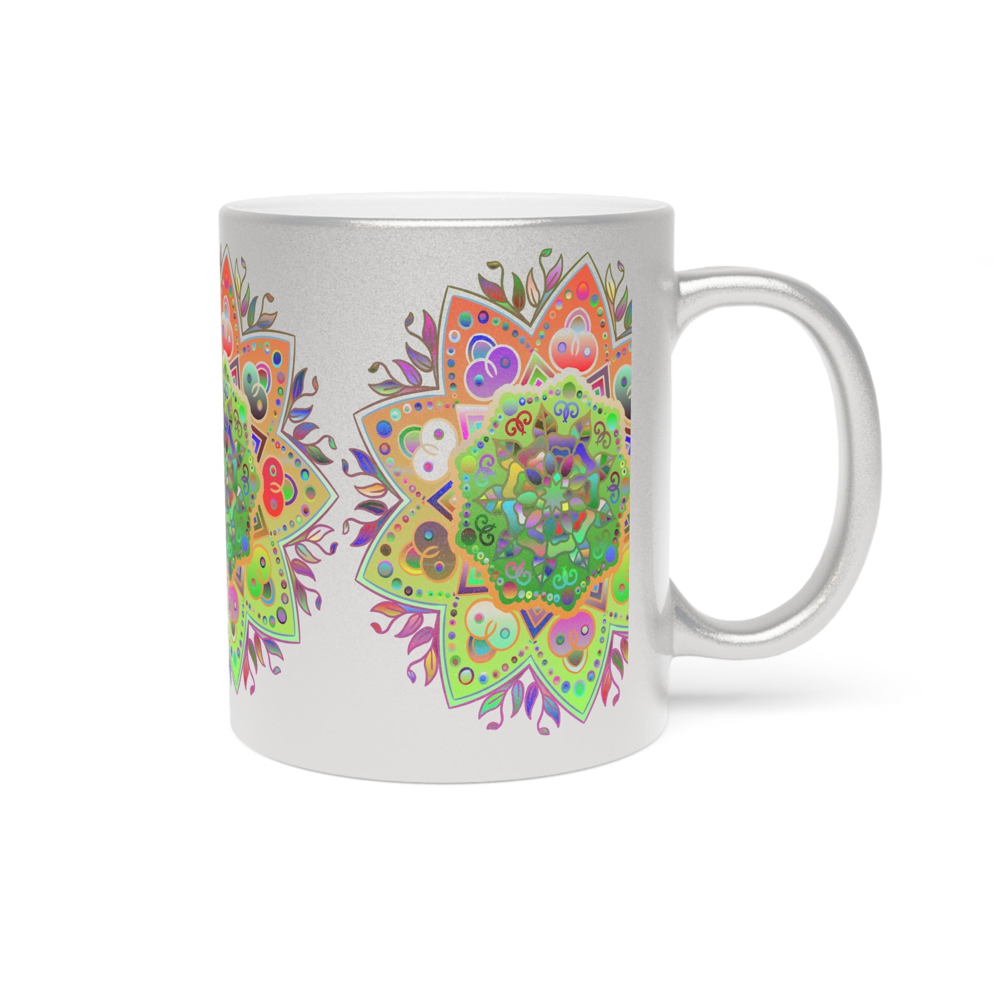 Unique Gift Colorful Mandala Art Hand - Drawn - Metallic Mug (Silver/Gold) - Blululi