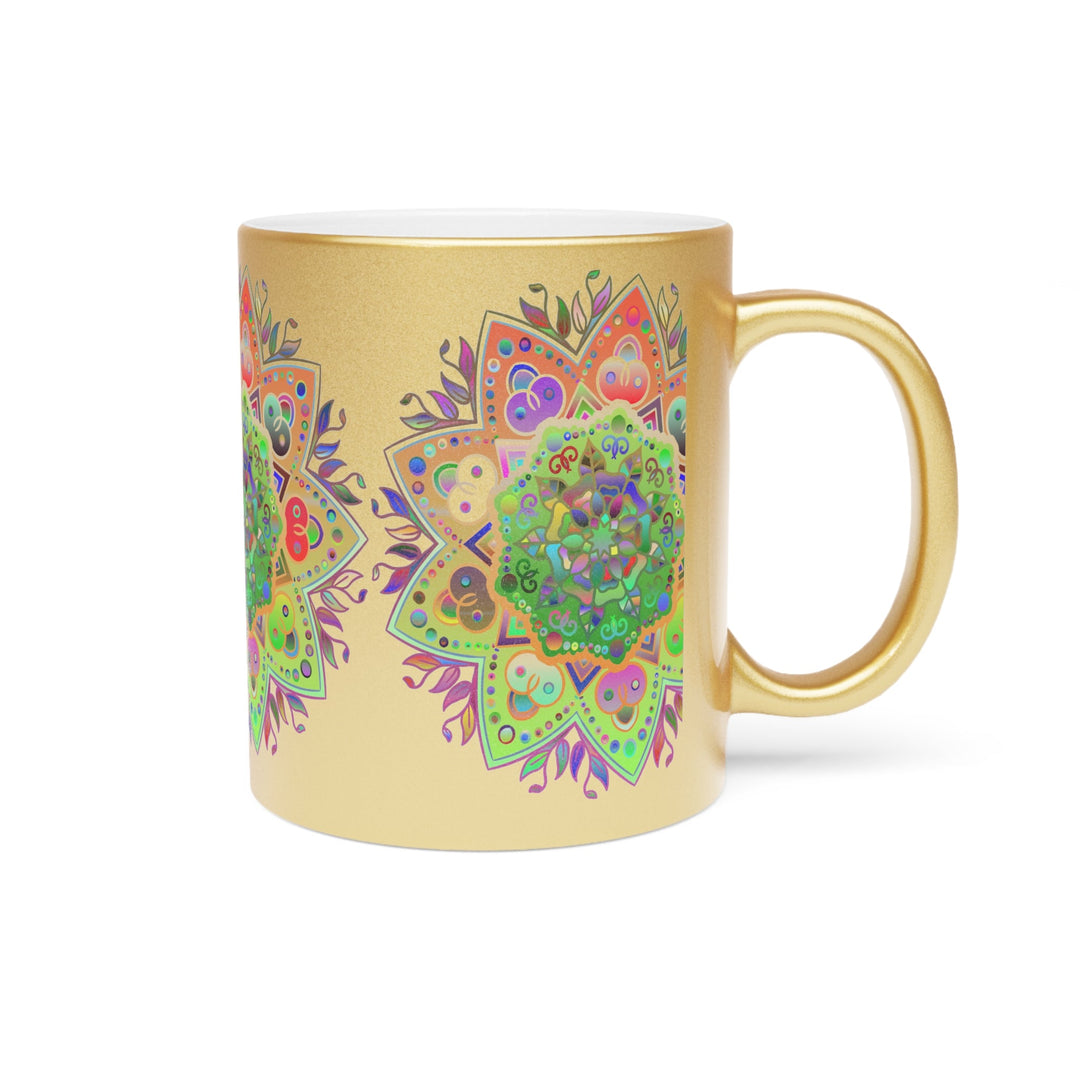 Unique Gift Colorful Mandala Art Hand - Drawn - Metallic Mug (Silver/Gold) - Blululi