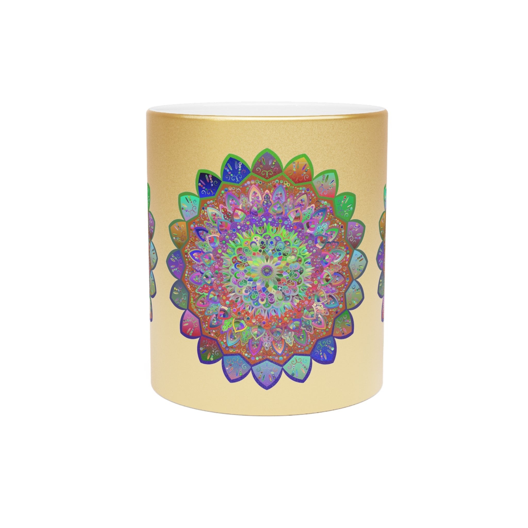 Unique Gift Colorful Mandala Art Hand - Drawn - Metallic Mug (Silver/Gold) - Blululi