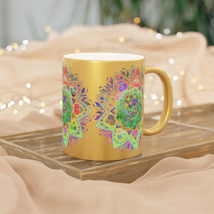 Unique Gift Colorful Mandala Art Hand - Drawn - Metallic Mug (Silver/Gold) - Blululi