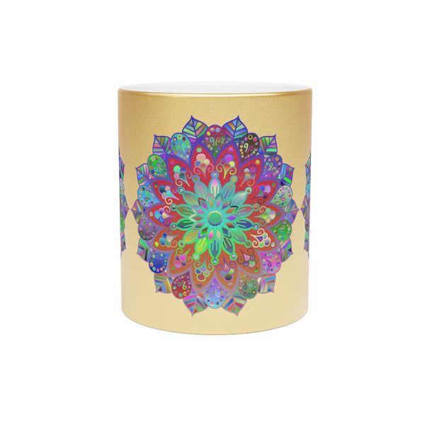 Unique Gift Colorful Mandala Art Hand - Drawn - Metallic Mug (Silver/Gold) - Blululi