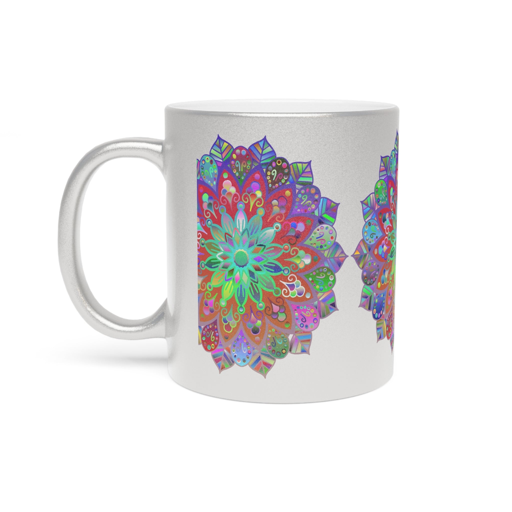 Unique Gift Colorful Mandala Art Hand - Drawn - Metallic Mug (Silver/Gold) - Blululi