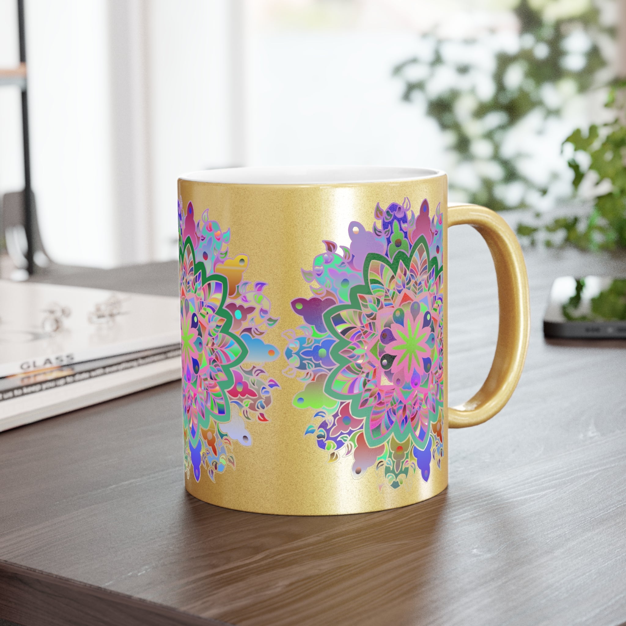 Unique Gift Colorful Mandala Art Hand - Drawn - Metallic Mug (Silver/Gold) - Blululi