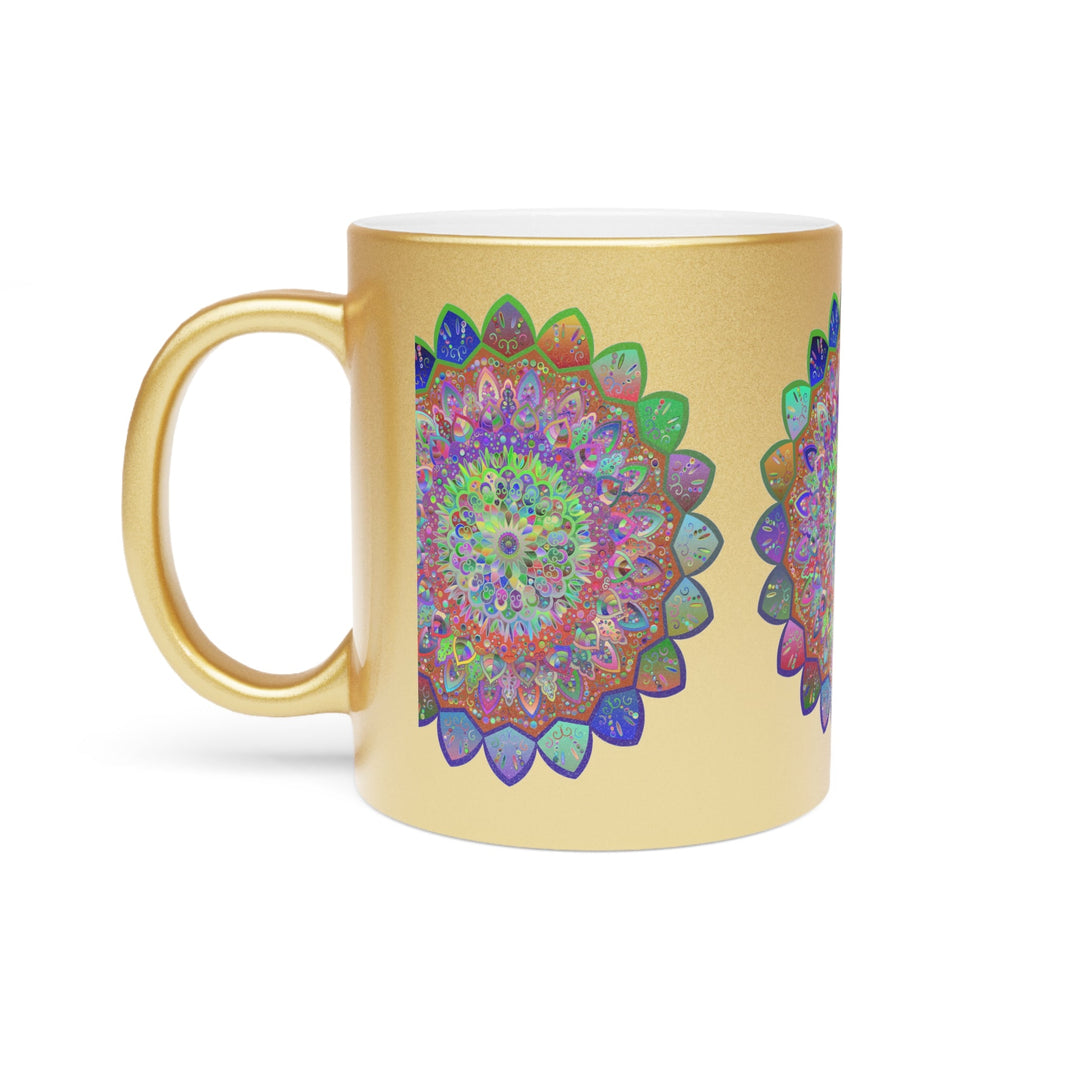 Unique Gift Colorful Mandala Art Hand - Drawn - Metallic Mug (Silver/Gold) - Blululi