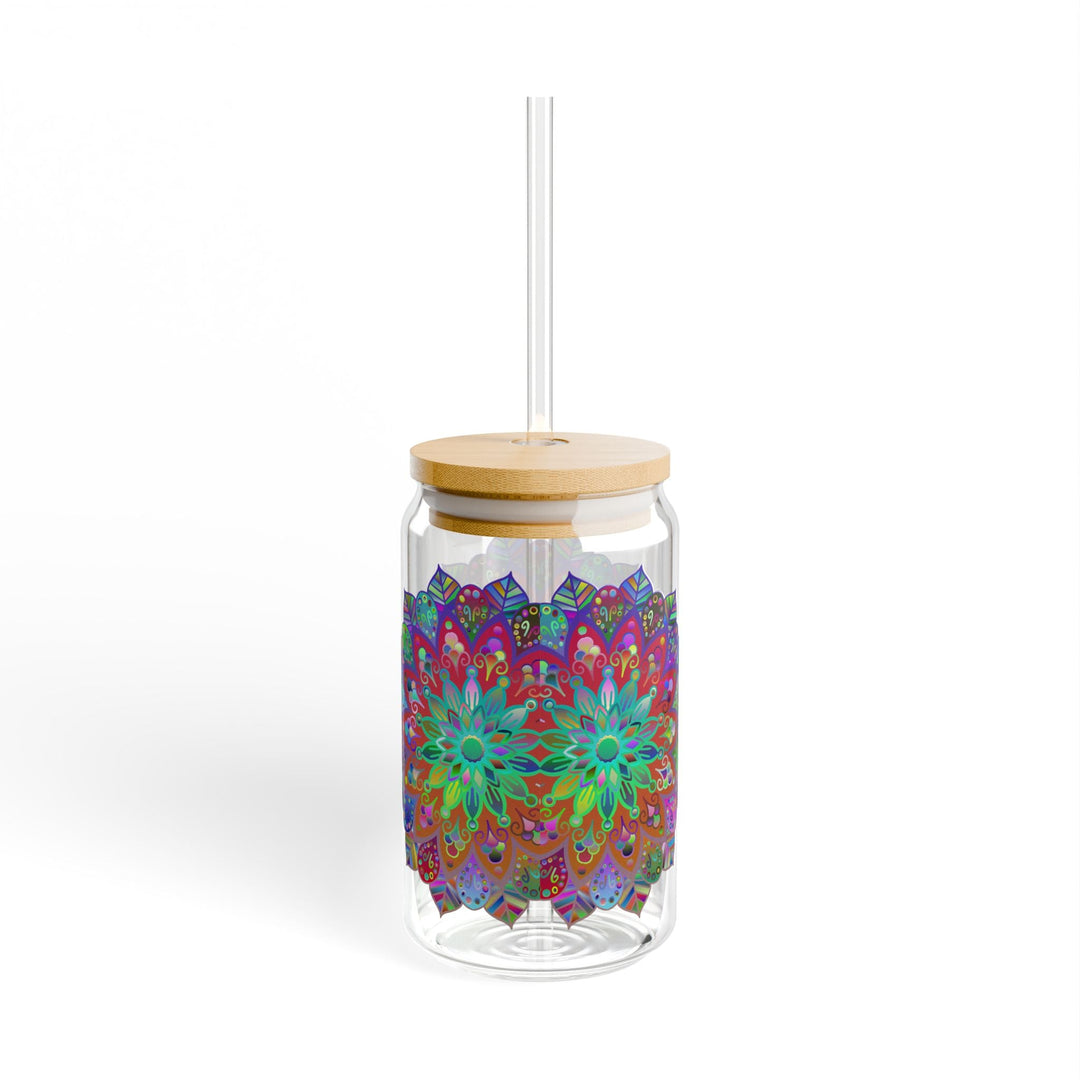 Unique Gift: Colorful Mandala Art Hand - Drawn - Sipper Glass (16oz) - Blululi