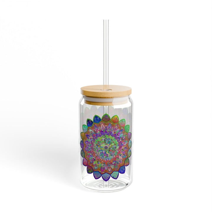 Unique Gift: Colorful Mandala Art Hand - Drawn - Sipper Glass (16oz) - Blululi