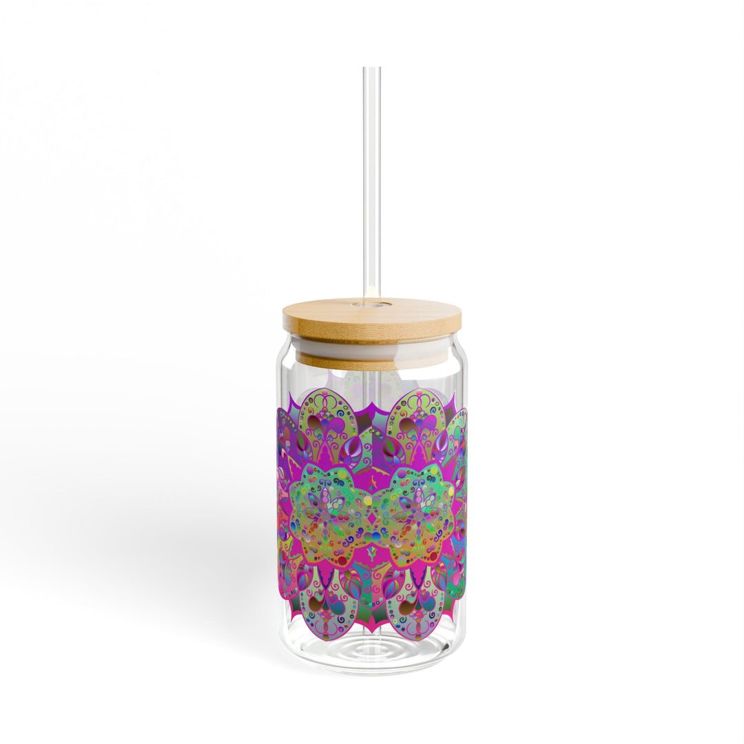 Unique Gift: Colorful Mandala Art Hand - Drawn - Sipper Glass (16oz) - Blululi