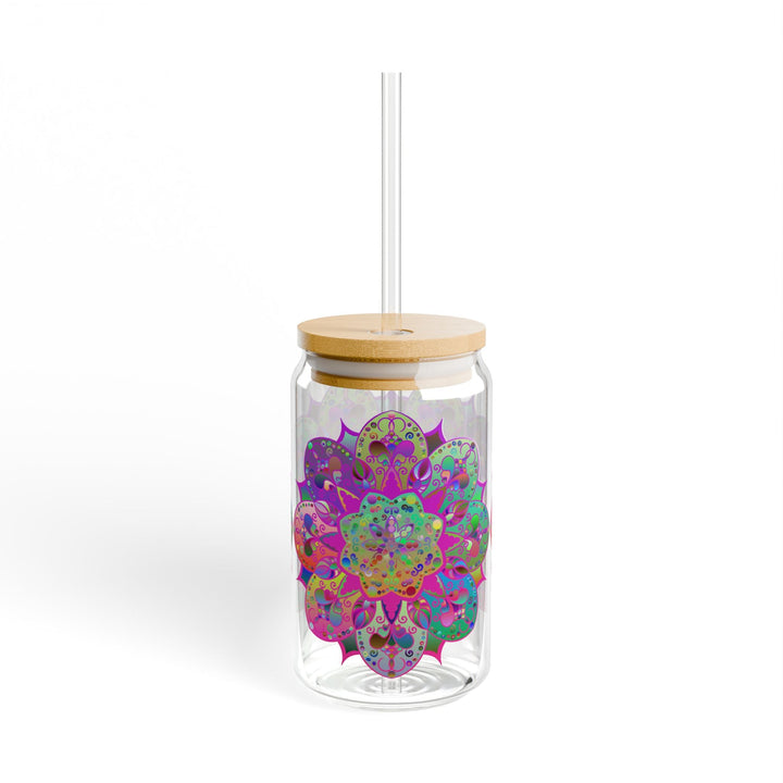 Unique Gift: Colorful Mandala Art Hand - Drawn - Sipper Glass (16oz) - Blululi