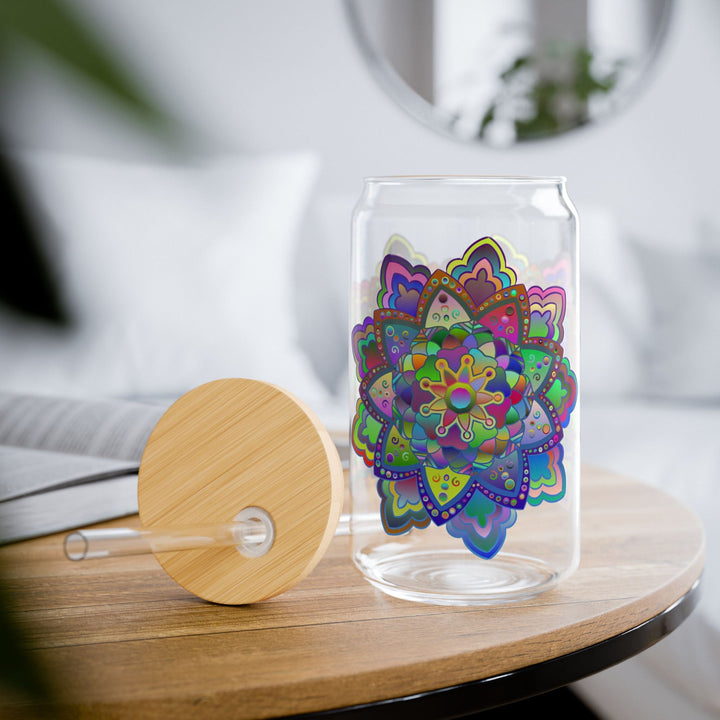 Unique Gift: Colorful Mandala Art Hand - Drawn - Sipper Glass (16oz) - Blululi