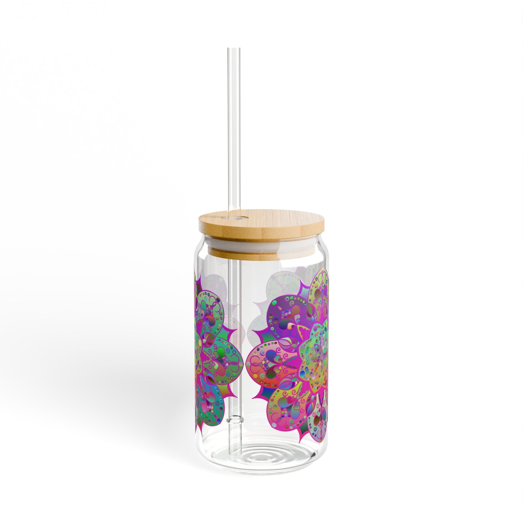 Unique Gift: Colorful Mandala Art Hand - Drawn - Sipper Glass (16oz) - Blululi