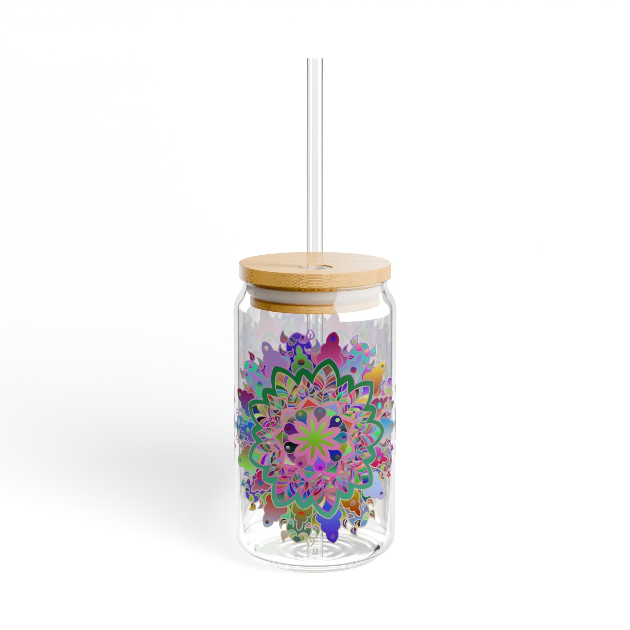 Unique Gift: Colorful Mandala Art Hand - Drawn - Sipper Glass (16oz) - Blululi