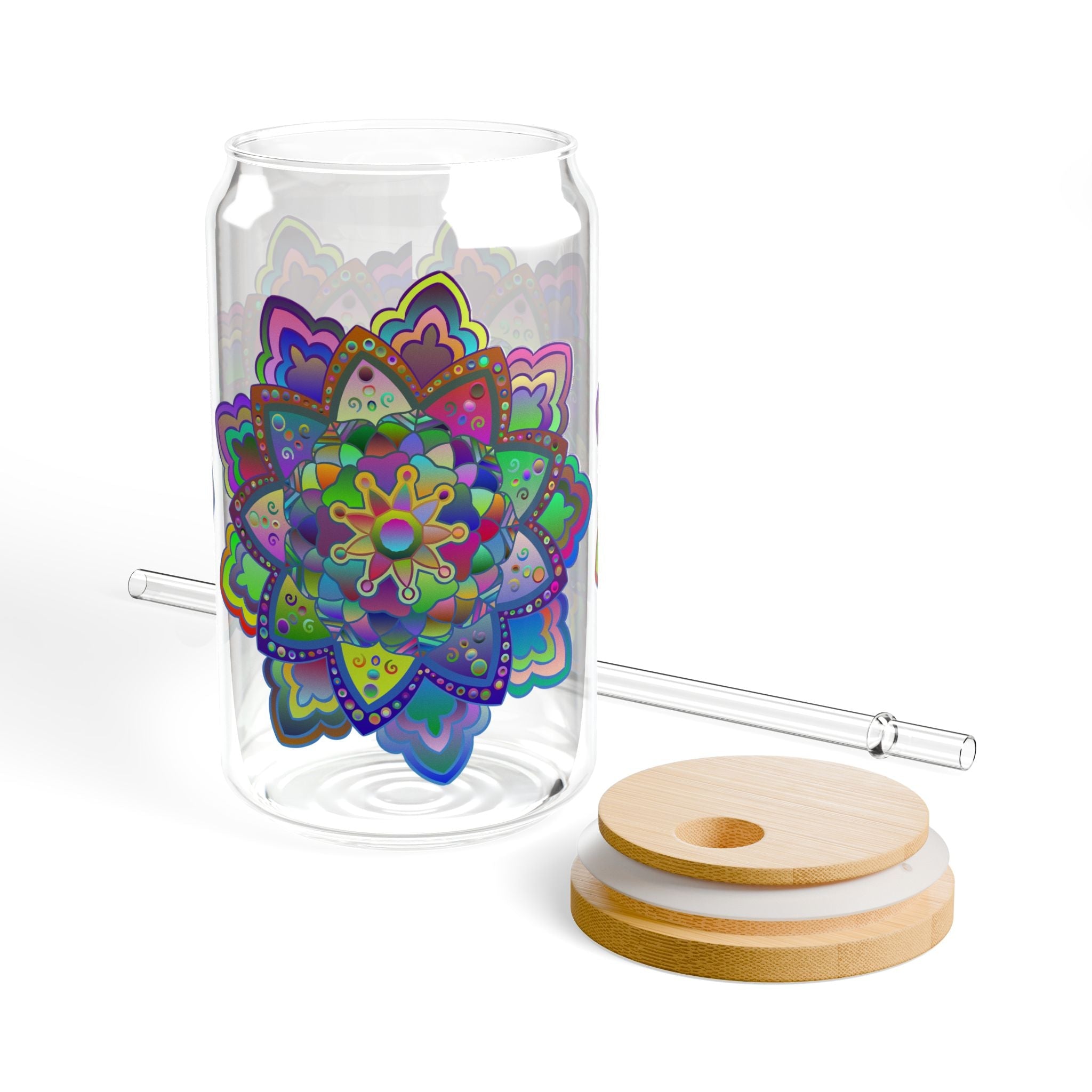 Unique Gift: Colorful Mandala Art Hand - Drawn - Sipper Glass (16oz) - Blululi