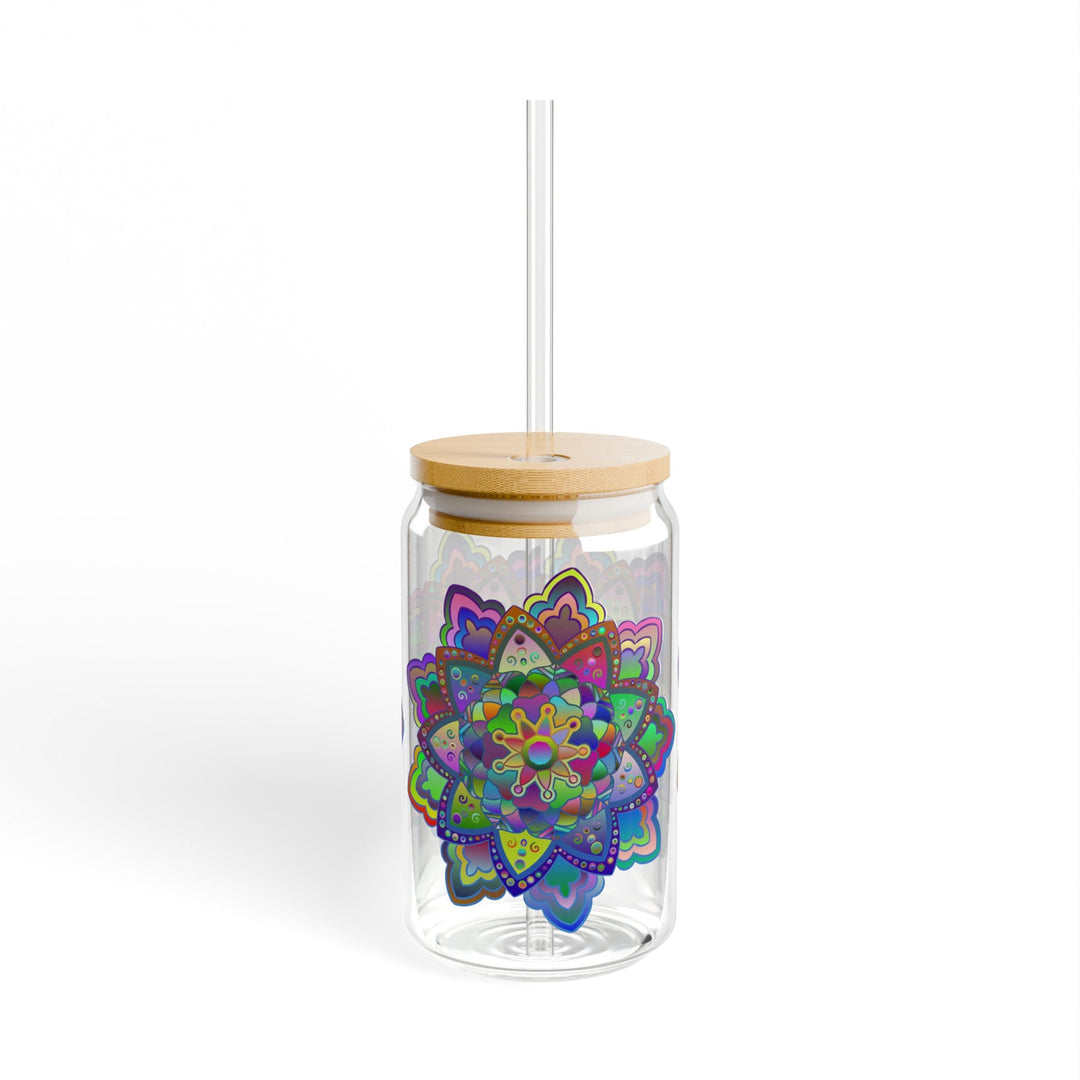 Unique Gift: Colorful Mandala Art Hand - Drawn - Sipper Glass (16oz) - Blululi