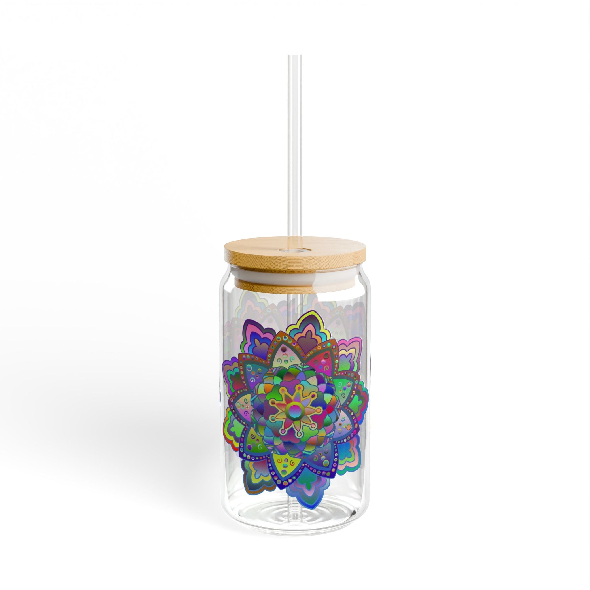 Unique Gift: Colorful Mandala Art Hand - Drawn - Sipper Glass (16oz) - Blululi