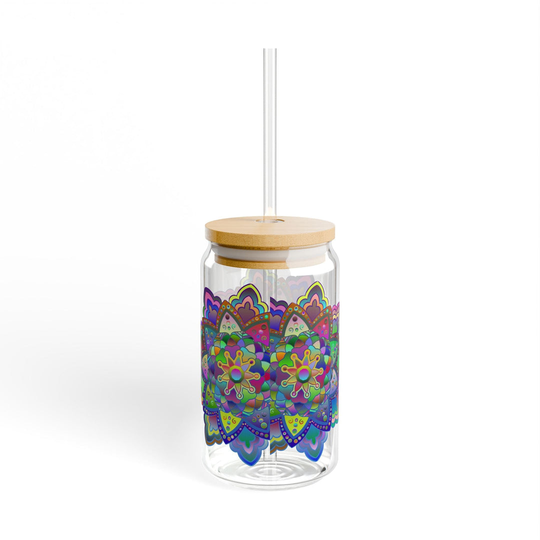 Unique Gift: Colorful Mandala Art Hand - Drawn - Sipper Glass (16oz) - Blululi