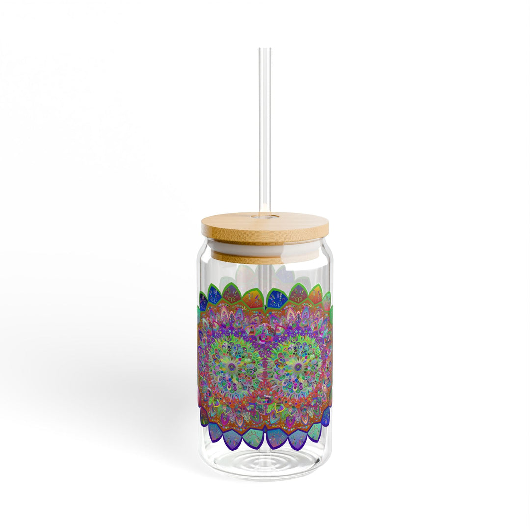 Unique Gift: Colorful Mandala Art Hand - Drawn - Sipper Glass (16oz) - Blululi