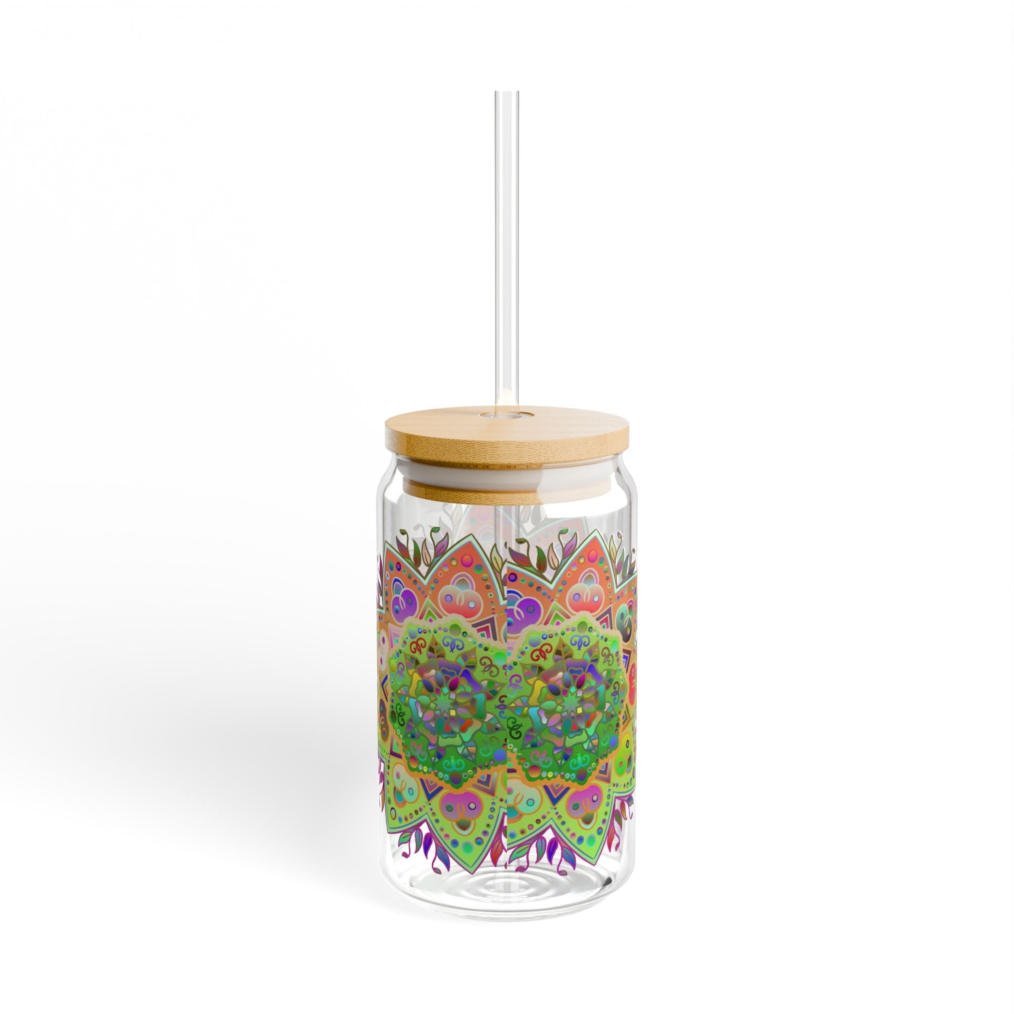 Unique Gift: Colorful Mandala Art Hand - Drawn - Sipper Glass (16oz) - Blululi