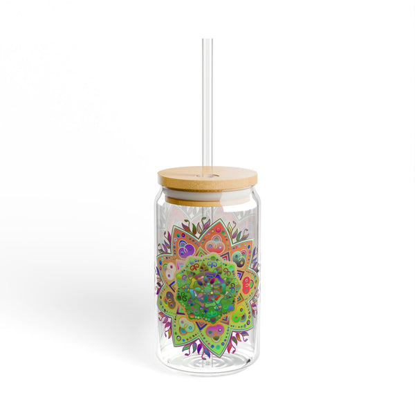 Unique Gift: Colorful Mandala Art Hand - Drawn - Sipper Glass (16oz) - Blululi