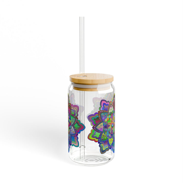 Unique Gift: Colorful Mandala Art Hand - Drawn - Sipper Glass (16oz) - Blululi