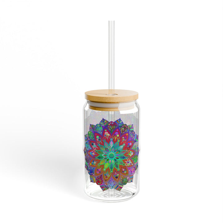 Unique Gift: Colorful Mandala Art Hand - Drawn - Sipper Glass (16oz) - Blululi