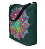 Intricate Mandala Tote Bag in Rich Dark Green with Psychedelic Design