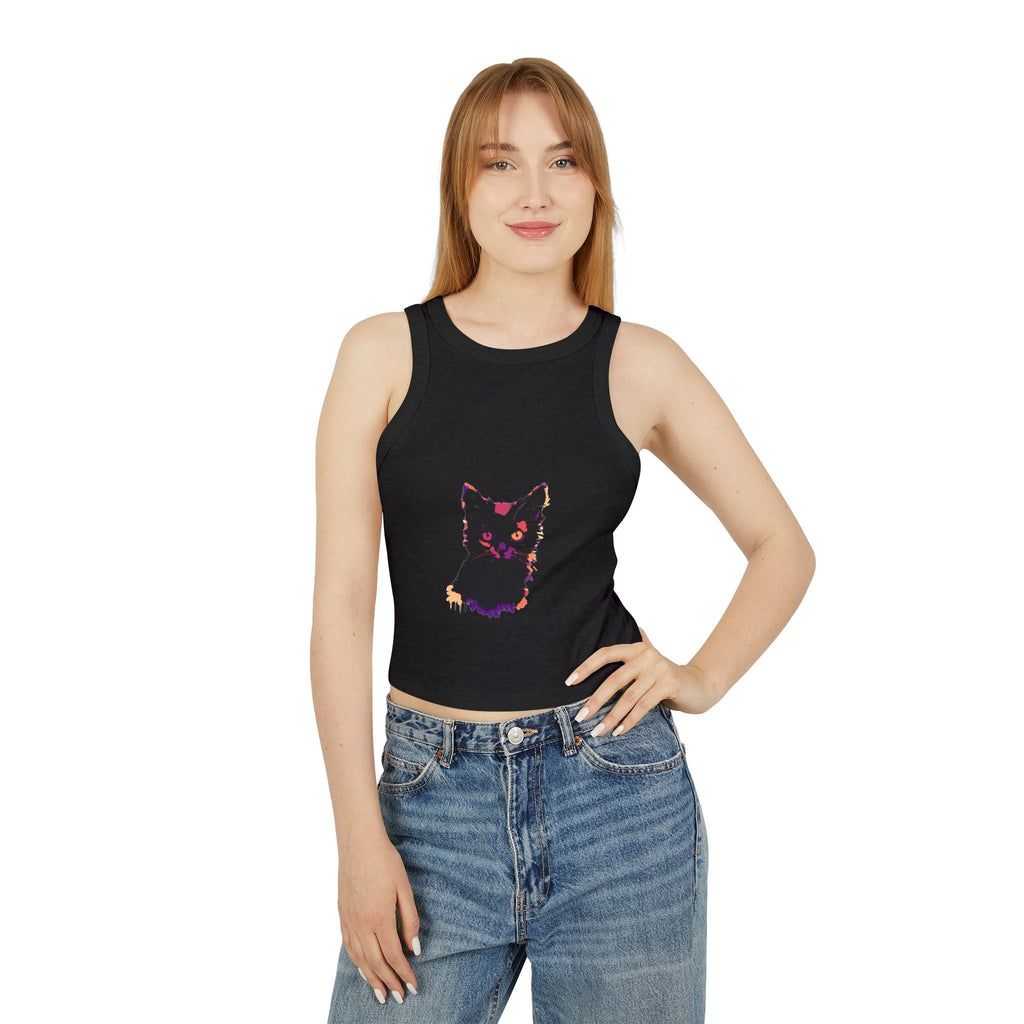 Vibrant Black Cat Watercolor Racerback Tank Top Tank Top - Blululi