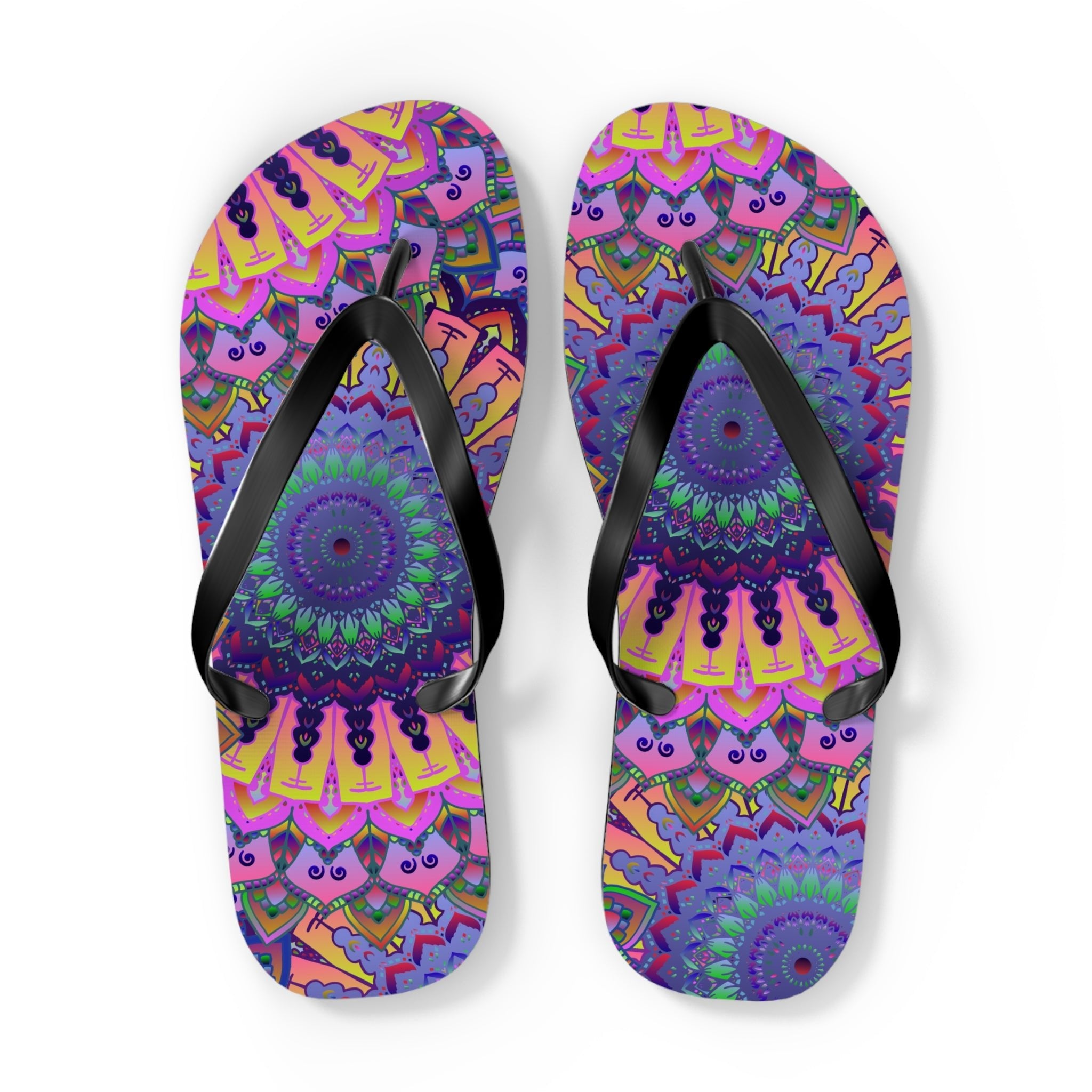 Vibrant Mandala Flip Flops - Bohemian Beach Style Shoes - Blululi