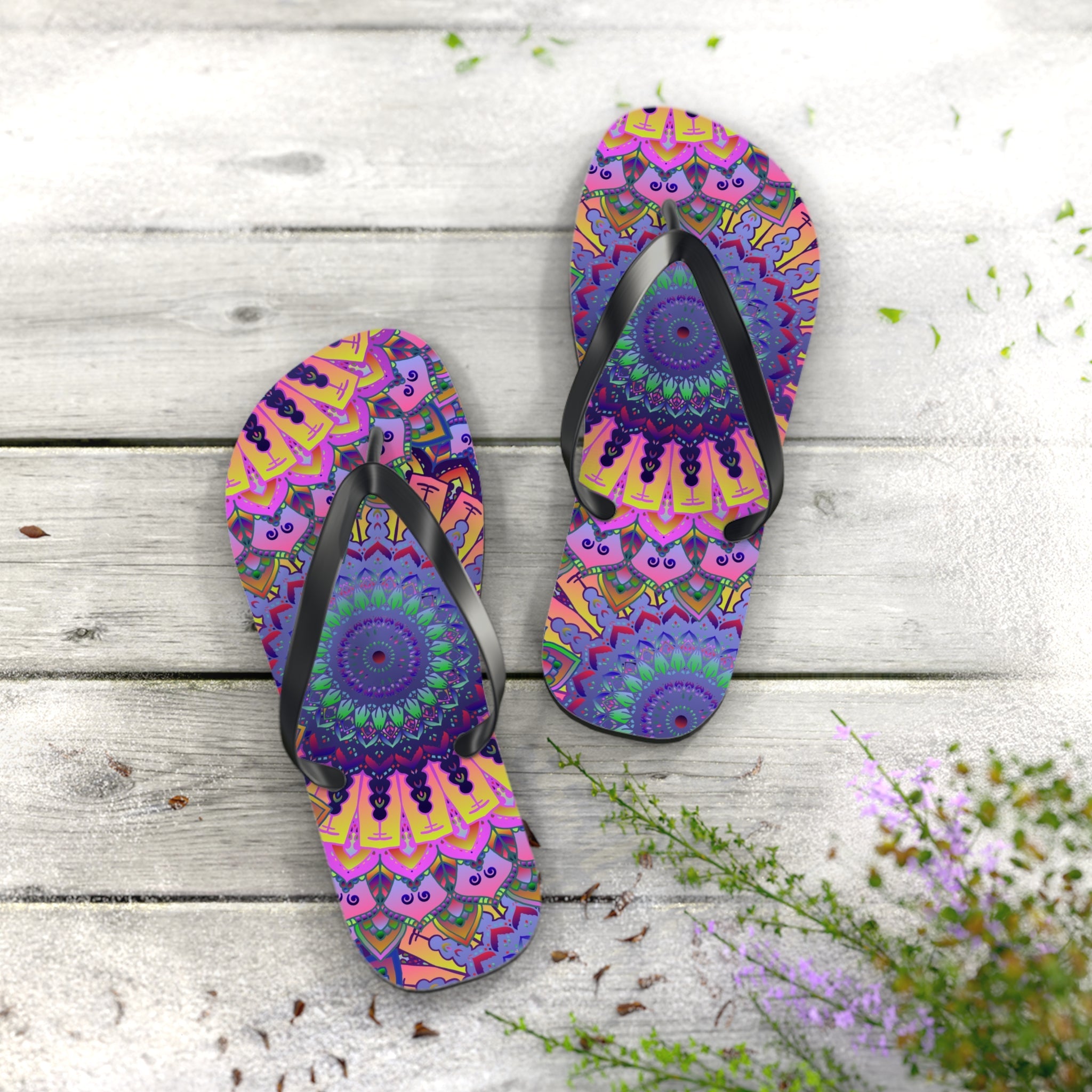 Vibrant Mandala Flip Flops - Bohemian Beach Style Shoes - Blululi