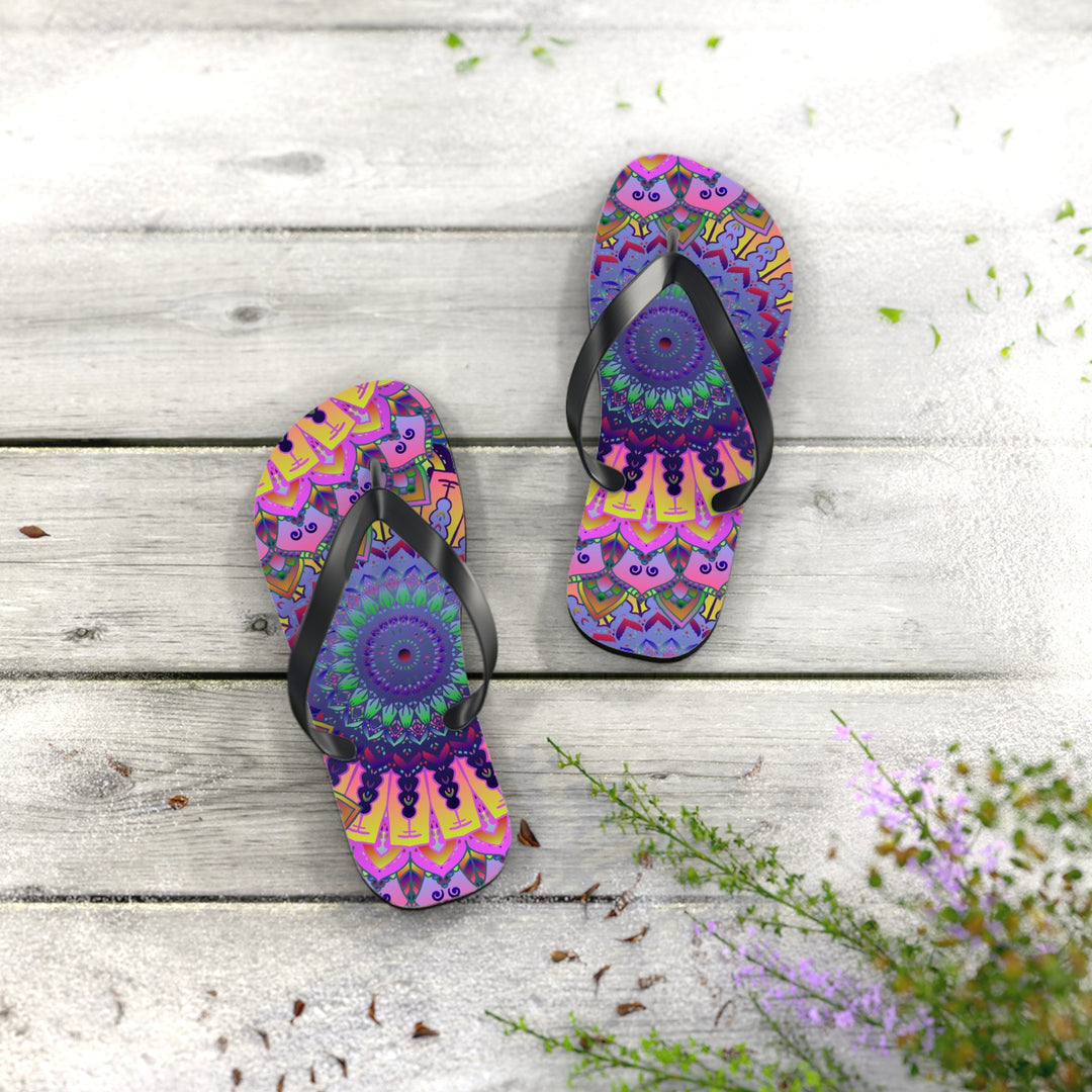 Vibrant Mandala Flip Flops - Bohemian Beach Style Shoes - Blululi