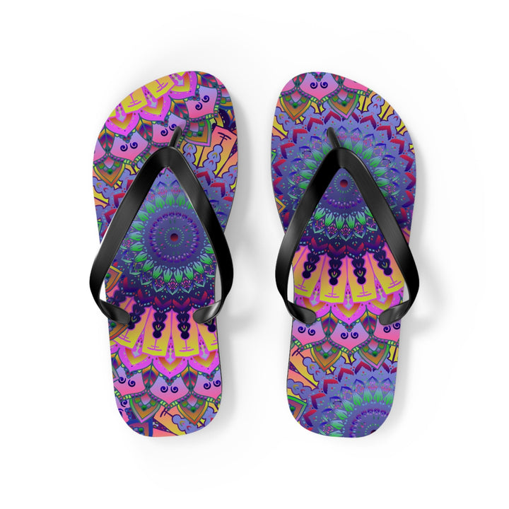 Vibrant Mandala Flip Flops - Bohemian Beach Style Shoes - Blululi