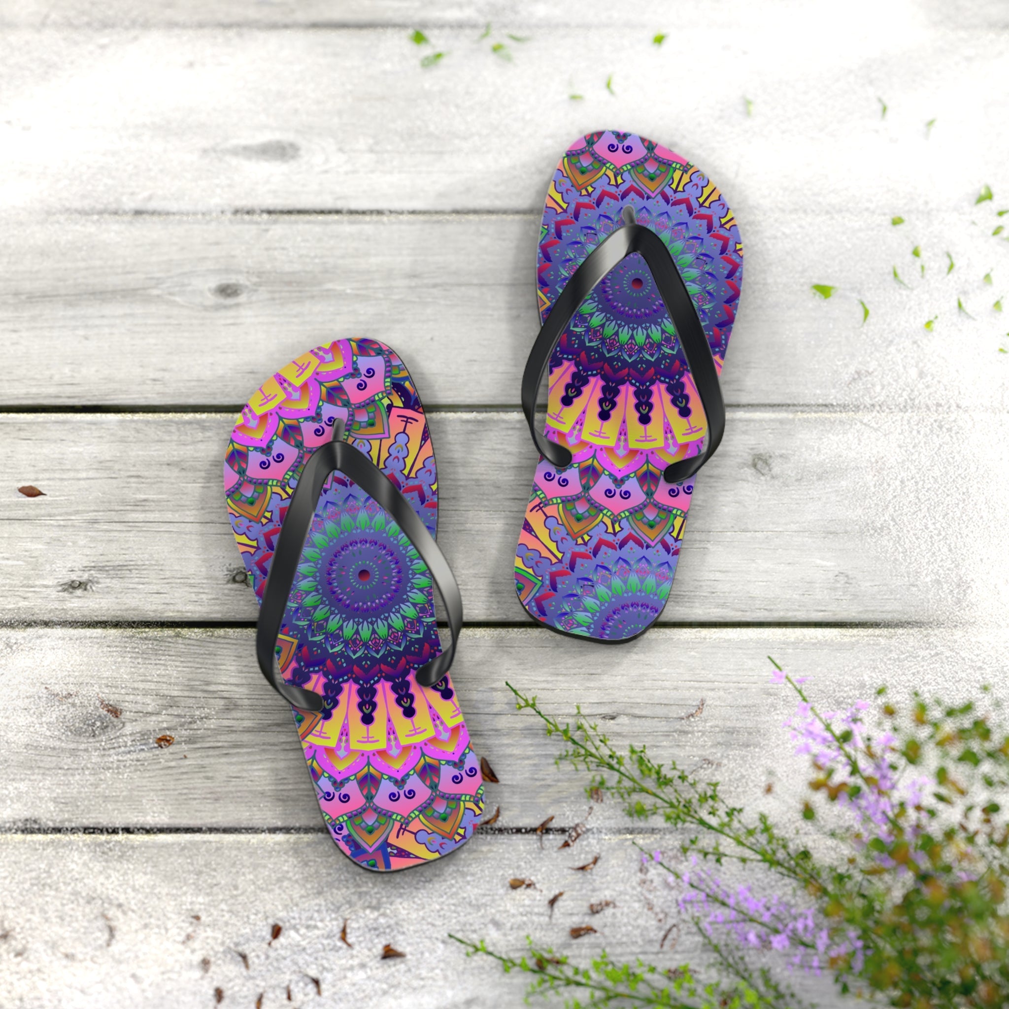 Vibrant Mandala Flip Flops - Bohemian Beach Style Shoes - Blululi