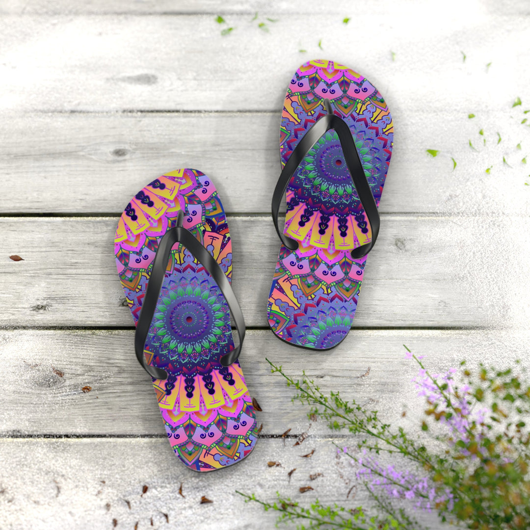 Vibrant Mandala Flip Flops - Bohemian Beach Style Shoes - Blululi